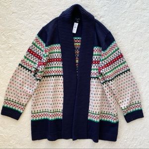 Talbots nordic fair Isle Icelandic open front cardigan sweater 2X colorful